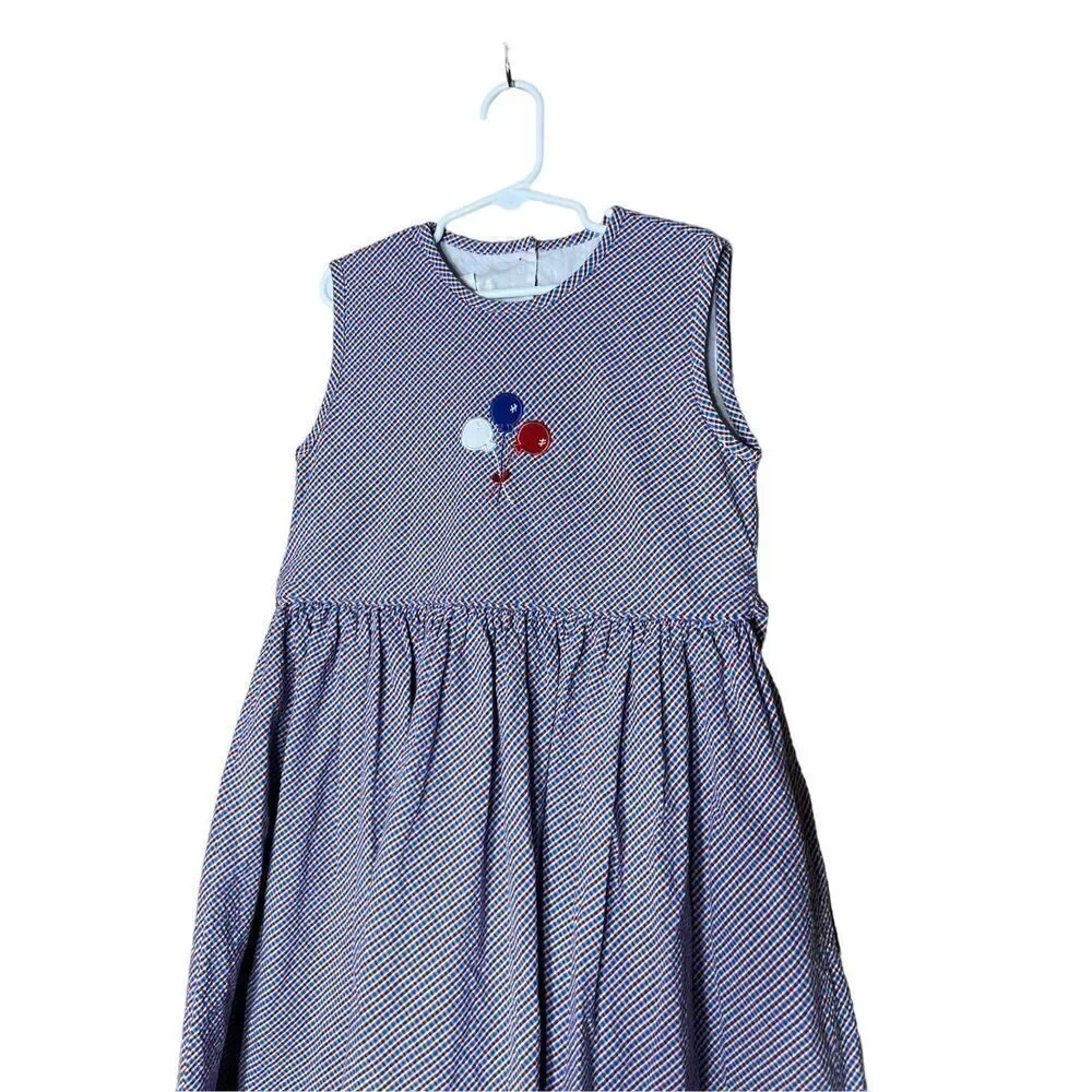 Vintage Strasburg Girls Blue and Red Plaid Balloon Print‎ Long Dress Size 8